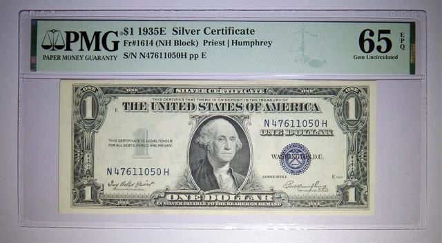 Fr. 1614 $1 1935E Silver Certificate PMG Gem Unc 65 EPQ