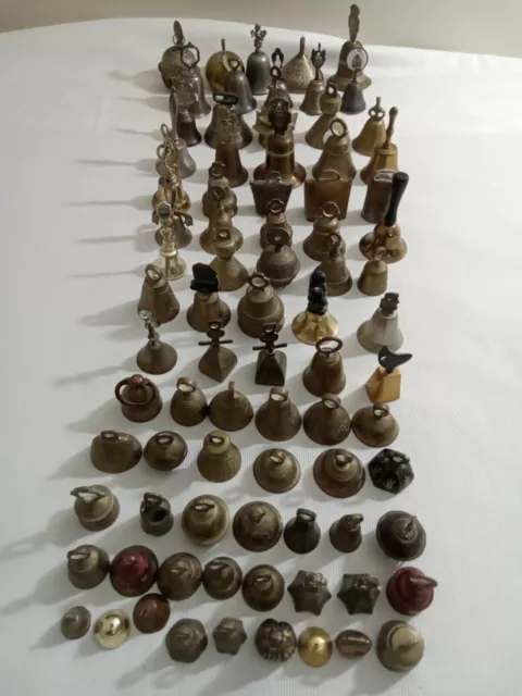 Worldwide Collection Of  81 Collectible Decorative Metal Bells Brass Silverplate
