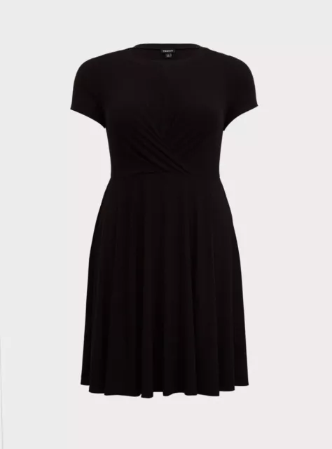 TORRID Mini Rib Knit Drape Front Skater Dress Black Plus Women Cheap 00 (US10)