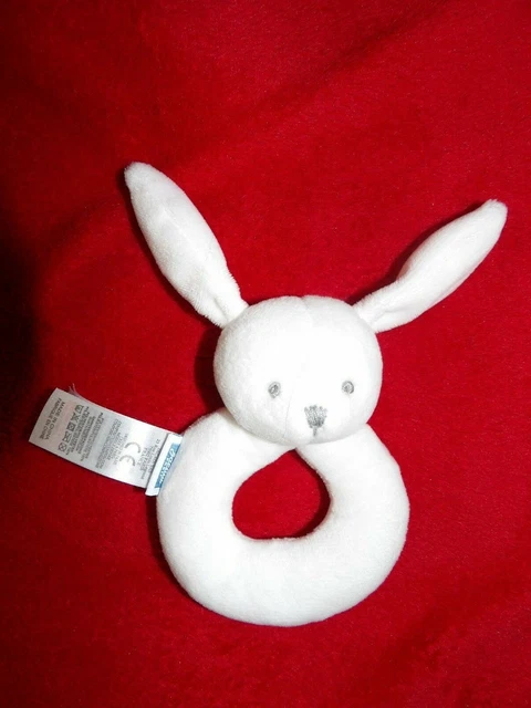 Doudou  Peluche Hochet Jacadi Lapin Blanc Gris