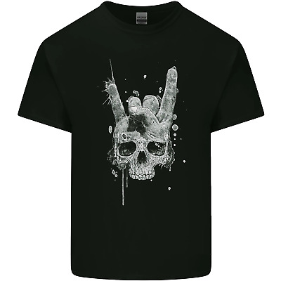 Rock n Roll Music Salute Skull Biker Gothic Mens Cotton T-Shirt Tee Top