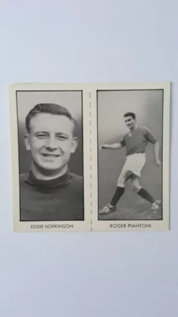 1958 DC Thomson Weltmeisterschaft Fußballer ungeschnittene Karte von 2 Spielern inkl. E Hopkinson