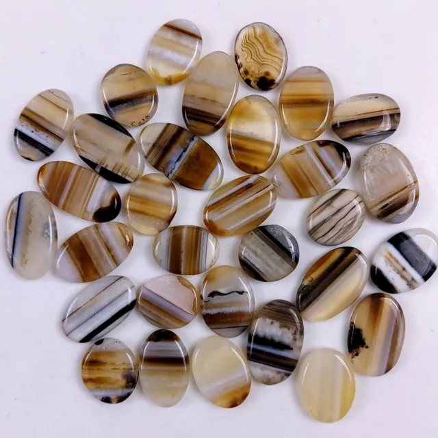 31Pcs 388Cts Natural Black Onyx Banded Agate Cabochon Gemstone21x12 15x13mm#2018