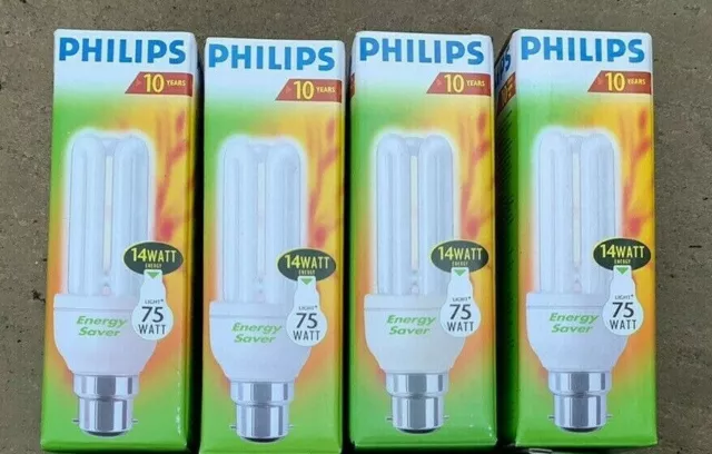 Pack of 4 Philips Genie 14W=(75W) ENERGY SAVING LIGHT BULB, B22 BC, WW827 (QTY 4