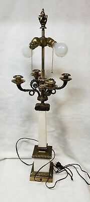 Antique Brass/ Bronze Marble French Rococo Style Candelabra Table Lamp, 35" Tall