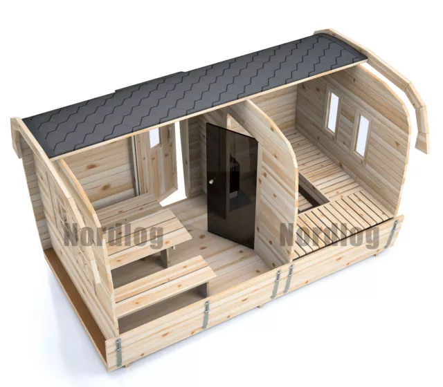 LUXURY NordLog SAUNA BUS 2,3 x 4,0 m /Eckbänke/ - GARTENSAUNA, AUßENSAUNA