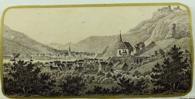 1870's-80's Lovely Rhine Town View Wine Bottle Label Original F101