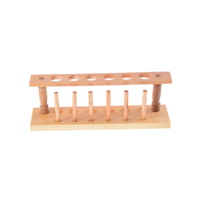 6 HOLES LAB Wooden Test Tube Storage Holder Bracket Rack With Stand