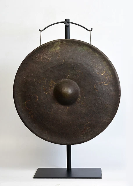 19th Century, Antique Burmese Bronze Gong with Stand