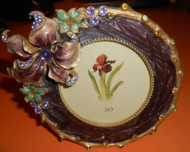 ASHLEIGH ? superbe cadre porte photo rond céramique décor fleur FUSHIA