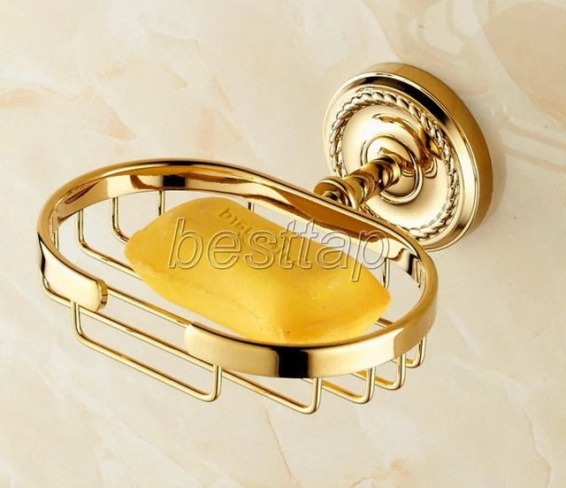 Gold Color Brass Wall Mounted Bathroom Soap Dish Holder Basket Shelf sba607