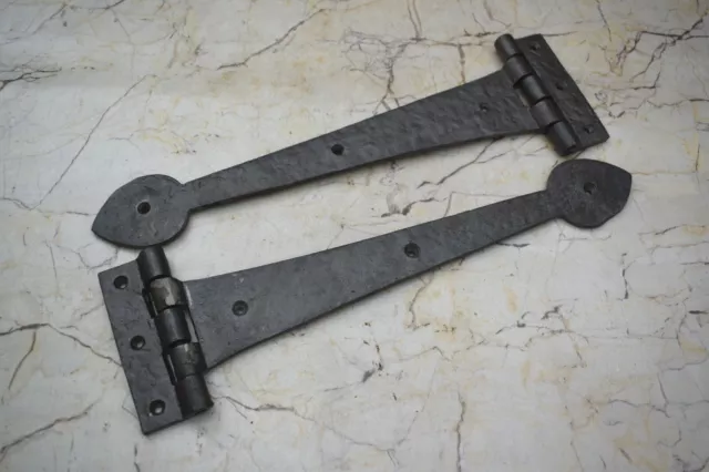 Vintage iron handmade french gate door hinges pair arrow head barn rusty 2 pcs
