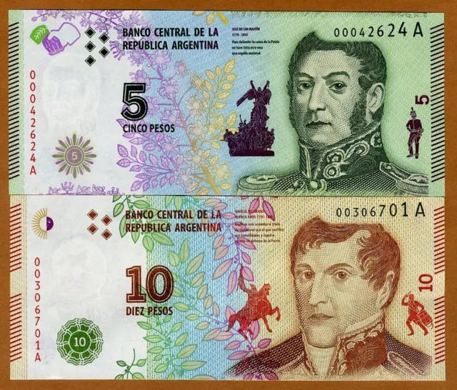 SET Argentina, 5-10 Pesos, ND (2015-2016), P-New, New Design UNC