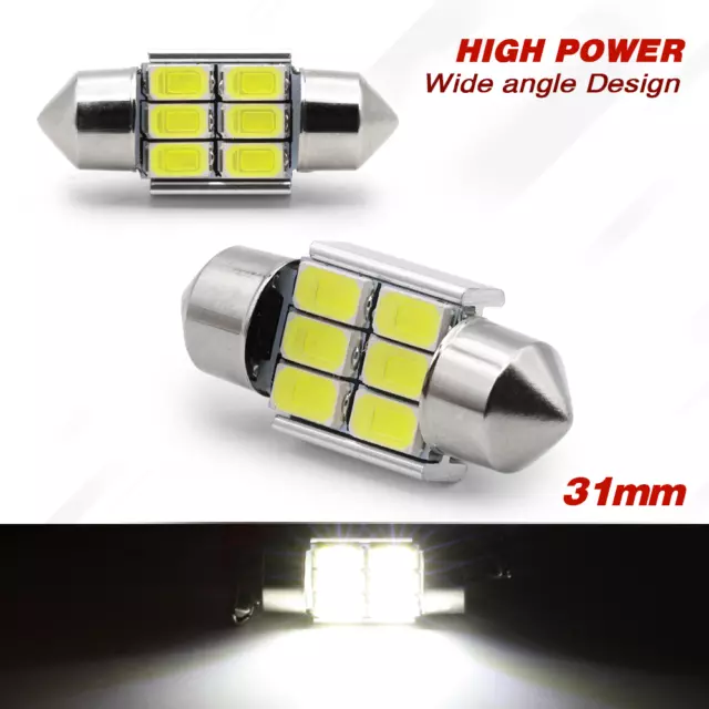 2x 31MM 5630 SMD DE3175 LED Festoon Interior Map Dome Light Bulbs 6000K