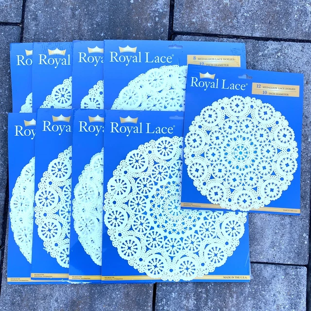 Lot of 8 packs of Royal Lace 12" Paper Medallion Lace Doilies 64 total & 12-10"