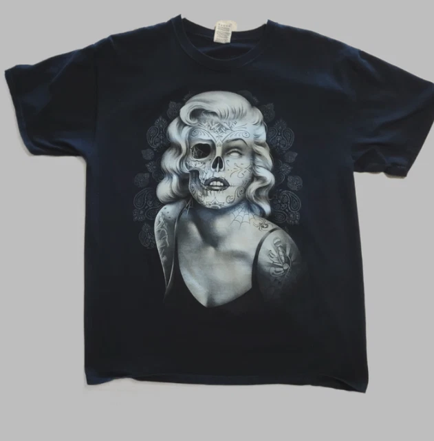 Men's Large Short Sleeve Crew Neck Black Marilyn Monroe Day of the dead T-Shirt