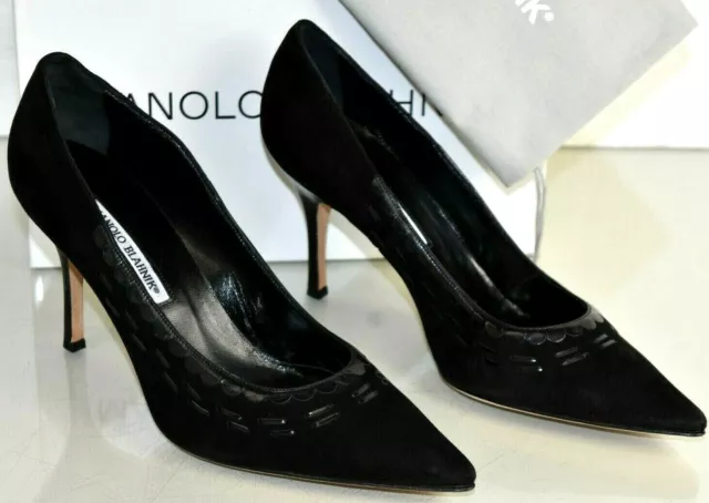 $845 NEW Manolo Blahnik BISA 90 Pumps Suede Leather Black BB Heels Shoes 41