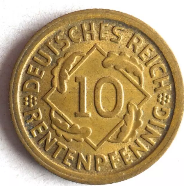 1924 D WEIMAR GERMANY 10 RENTENPFENNIG German Bin #7