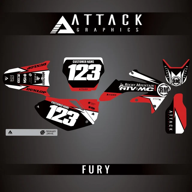 Attack Graphics Custom Fury Complete Bike Graphics Kit For Honda CRF250R 2005