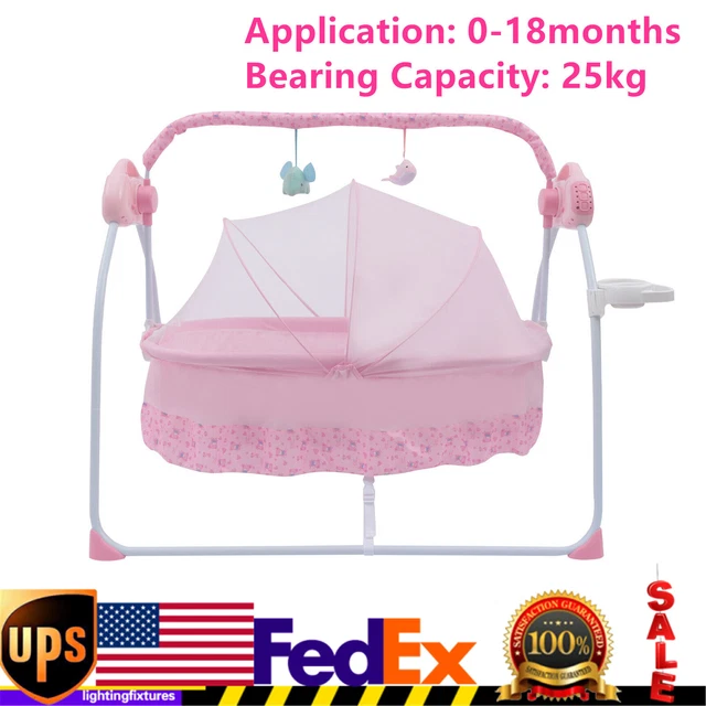 Electric Baby Swing Bed Crib Cradle Infant Rocker Basket Bedside Bassinets+Music