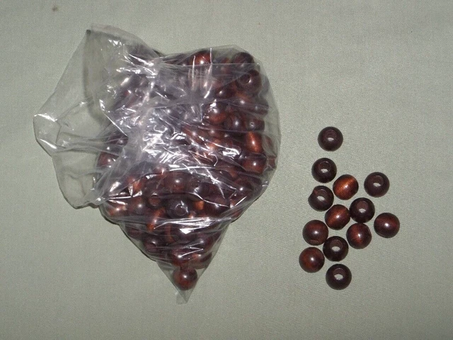 Vintage 3/4" Dark Brown Round Wood Beads 12 oz Macrame Craft Lot Approx 150