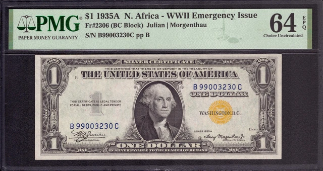 1935 A $1 Silver Certificate North Africa Bc Block Pmg Choice Unc Cu 64 Ppq