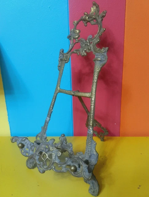 Caballete de metal de latón victoriano exhibición soporte foto libro de fotos marco 15,5" de alto