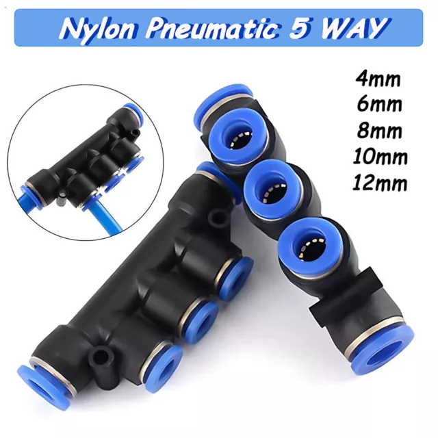 Nylon Pneumatic 5 WAY push-fit Hose Inline Air-line Connector for Tube 4mm-12mm