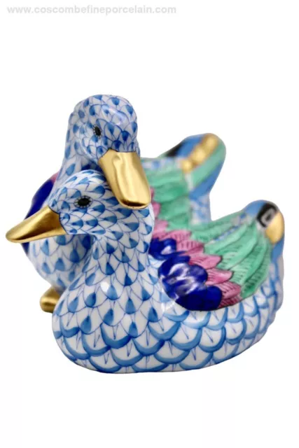 Superb Herend Porcelain Figurine Pair Ducks Blue Fishnet fish scale RP £325.00