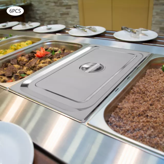6 Pack Stainless Steel Lids Steam Prep Table Food Insert Lids Catering