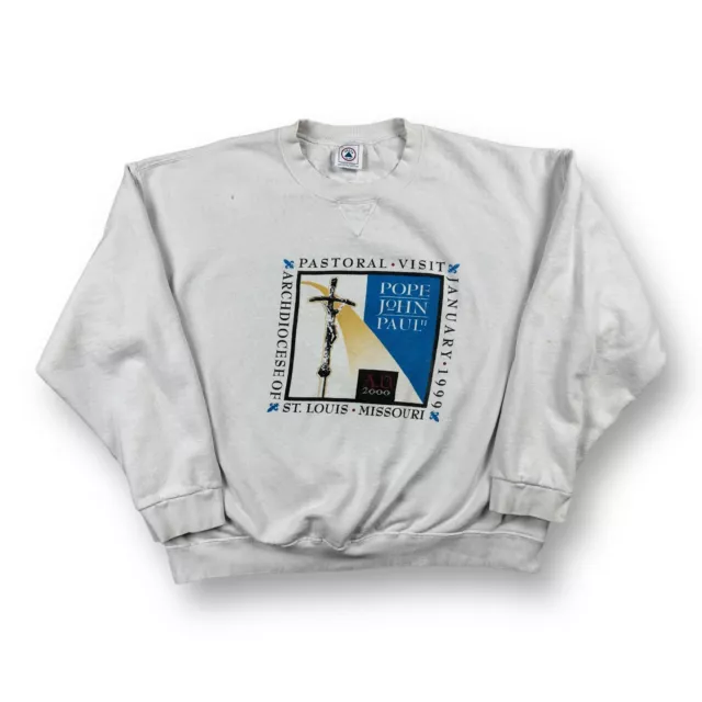 Vintage 1999 Pope John Paul II St Louis White Sweatshirt Adult Size XL