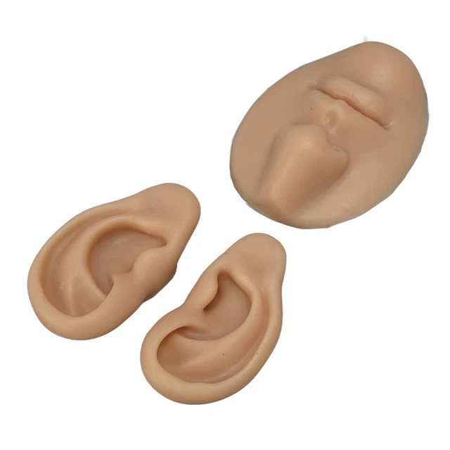 (Color Piel Oscura) Modelo de Oreja de Silicona Novato Simulado 3D Nariz y Boca Modo TDM