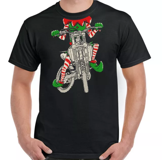 Biker T-Shirt Elf Christmas Mens Funny Motorbike Motorcycle Bike Chopper