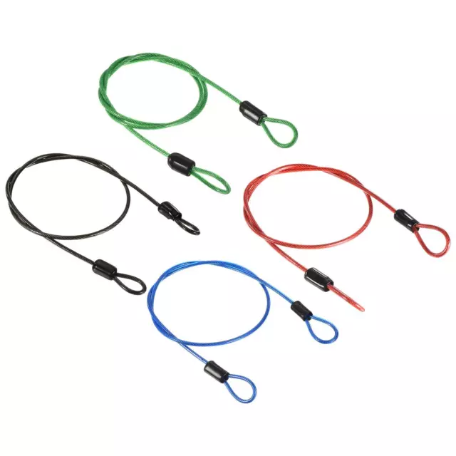Security Cable 2.5mmx0.5m Coated Rope w Loop Black,Green,Blue,Red 4Pcs