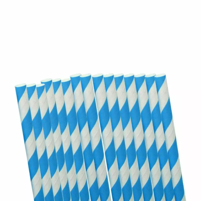 50 Disposable Paper Drinking Straws White Sky-Blue Stripe Party Wedding Birthday