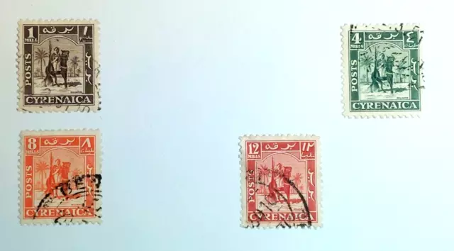 4 CYRENAICA Stamps as shown, from 1950 (Hinged on paper - Used)