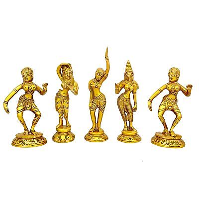 Set of 5 Brass Beautiful Dancing Lady Apsara Statue Sculpture Figurine