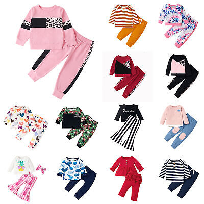Kids Baby Girls Tracksuit Set Long Sleeve Tops + Pants Trousers Outfits Clothes
