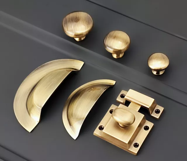 Cabinet Knobs Cup Shell Pull Handles Kitchen Cupboard Door Catch Antique Brass