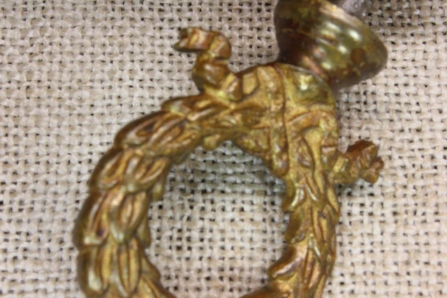 old Plant Hook Wreath Ring Ceiling Bird Cage Hanger rustic tarnished BRASS 7