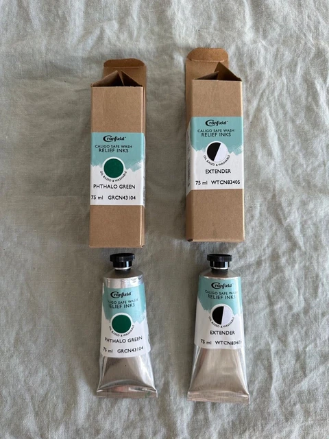 Tinta de alivio de lavado seguro Cranfield Caligo verde ftalo 75 ml y extensor sin usar 