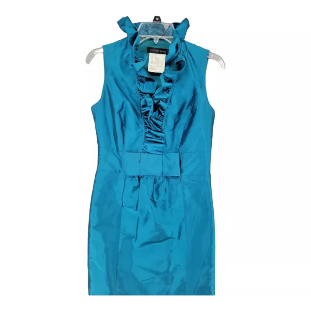 Alfred Sung Women Dress 8 Dark Teal Blue Bridesmaid Short Sleeveless Ruffle Neck