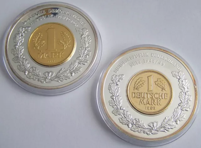 1 Gold Dm  & 1 Ddr Mark - Medaille - Silber Auflage - Selten