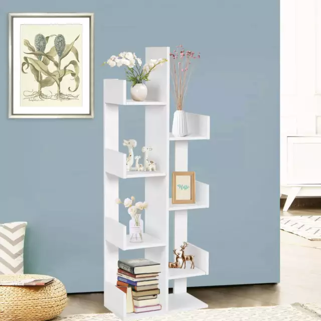 Tree Shaped Bookshelf Utility Organizer Shelves Storage Bookcase White