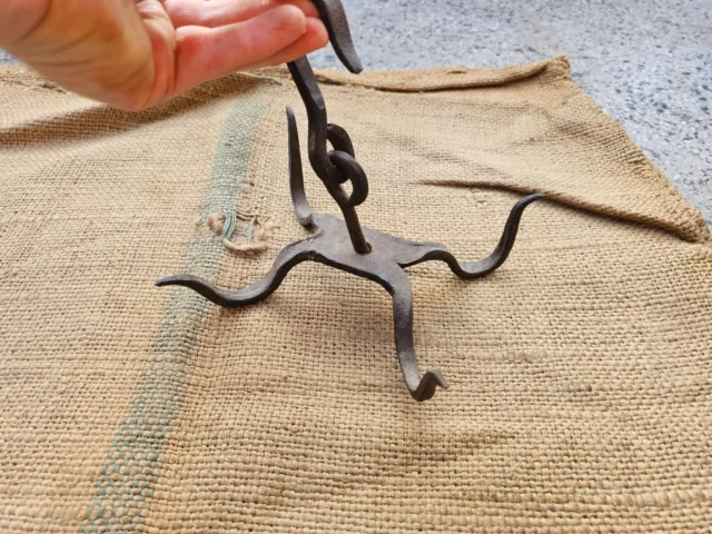 Antique Wrought Iron Meat Pivot Fireplace Skining Hook Blacksmith Hand Forged