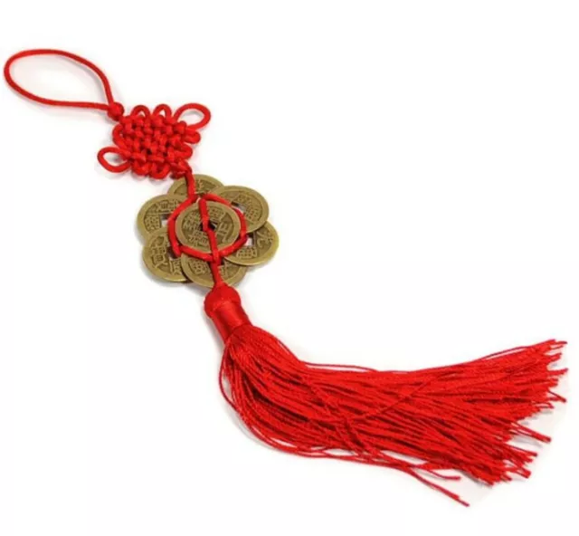 FENG SHUI 8 Coins Tassel Red Hanging Cure Good Fortune Luck Wealth Prosperity EB