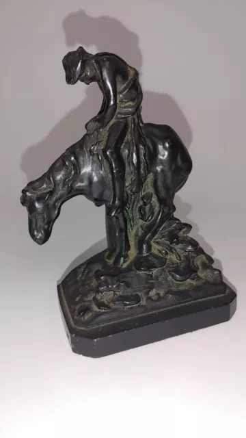 Antique Ronson All Metal Art Wares End of the Trail Trail's End Bookend 6.5"