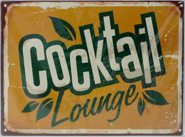 9977586-x Retrò Vintage Targa di Latta Cocktail Lounge 33x25cm
