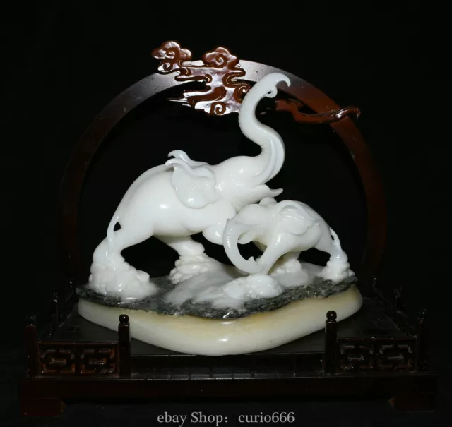 15.3'' Chinese Natural Xiu Jade Carving Elephant Landscape Shanzi Animal Statue