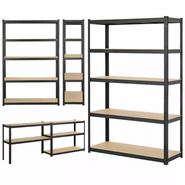 Black 5 tier heavy duty metal shelving racking boltless storage rack in 2 sizes